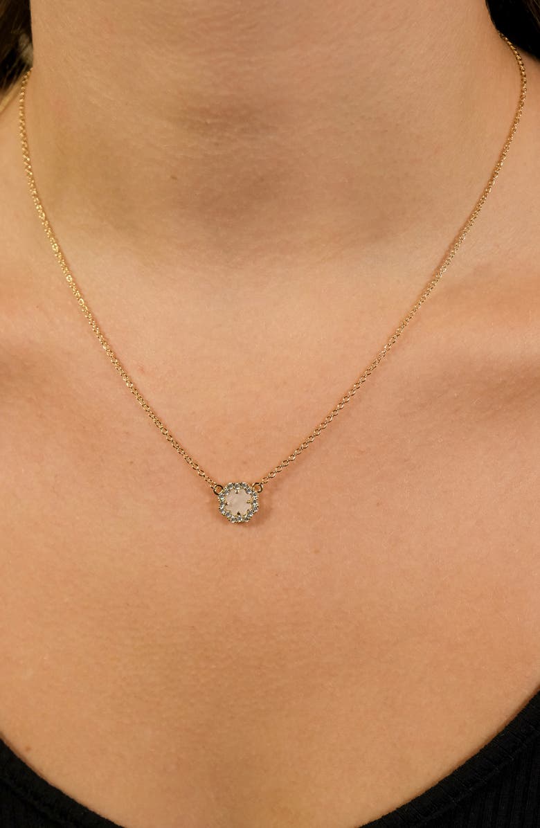 Sterling Forever Bezel Cubic Zirconia Rose Petal Pendant Necklace, Alternate, color, Gold/White