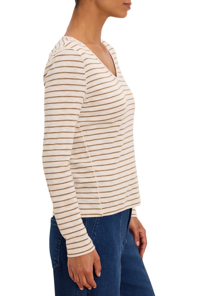 Striped V Neck T-Shirt, Alternate, color, CREAM MULTI