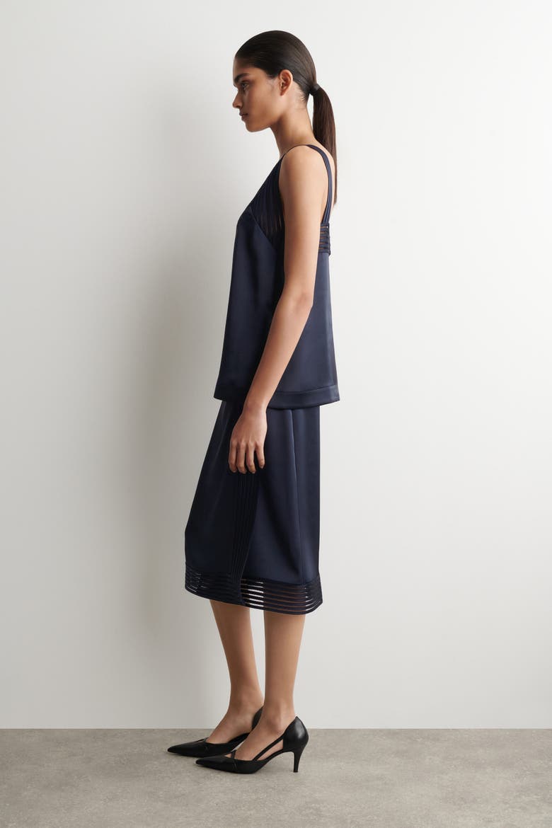 Open-stitch Satin Cami Top, Alternate, color, NAVY