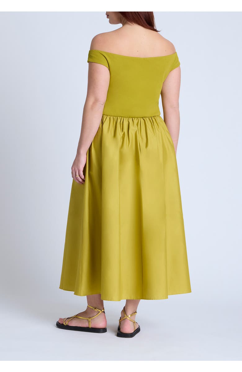 ELOQUII Boat Neck Mixed Fabric Dress, Alternate, color, Chartreuse