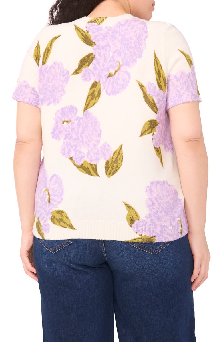 CeCe Hydrangea Short Sleeve Sweater, Alternate, color, Orchid Petal