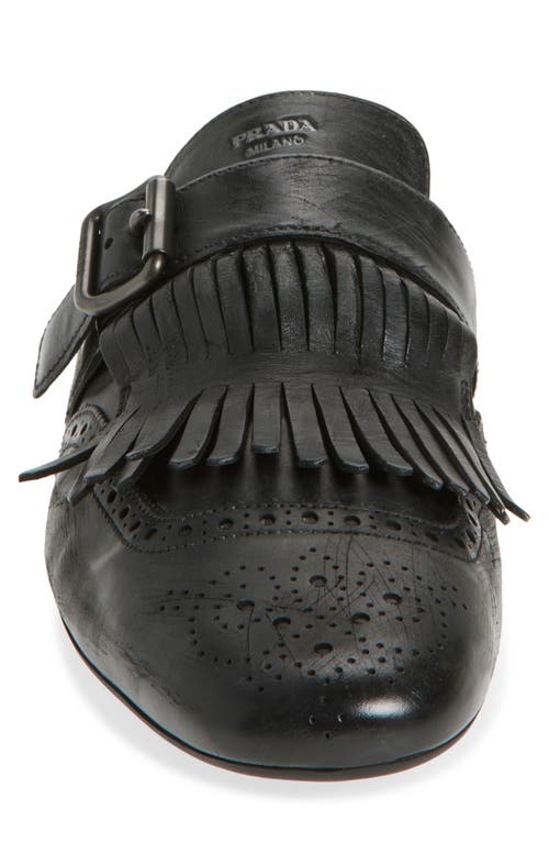 Prada Shuffle Kiltie Loafer Mule In Nero