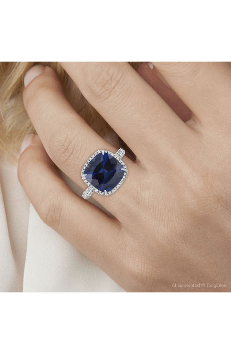 Bliss Diamond 8.50Ct TW Cushion Blue Sapphire & pave Diamond Ring 14k Gold Lab Grown, Alternate, color, 14K White Gold