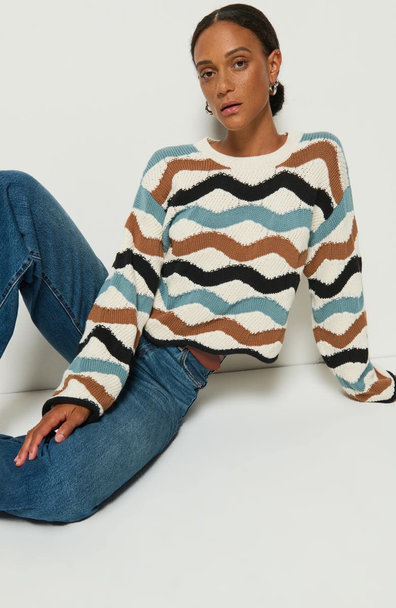 Nation LTD Poppy Wavy Stripe Pima Cotton Sweater, Alternate, color, Multi Waves