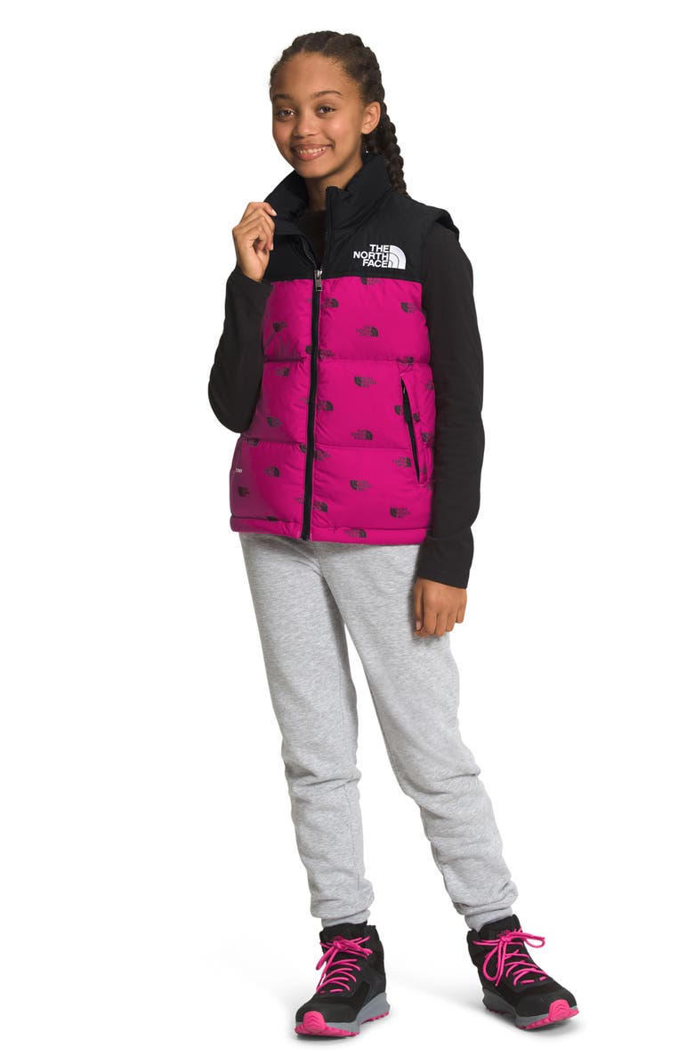 The North Face Kids' 1996 Retro Nuptse<sup>®</sup> 700 Fill Power Down Vest, Alternate, color, Fuschia Pink Tossed Around