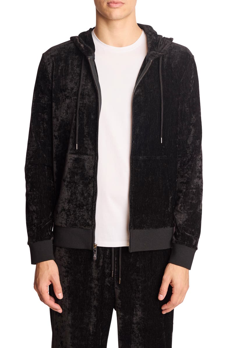 PAISLEY & GRAY Full Zip Velvet Hoodie, Main, color, Black Velvet