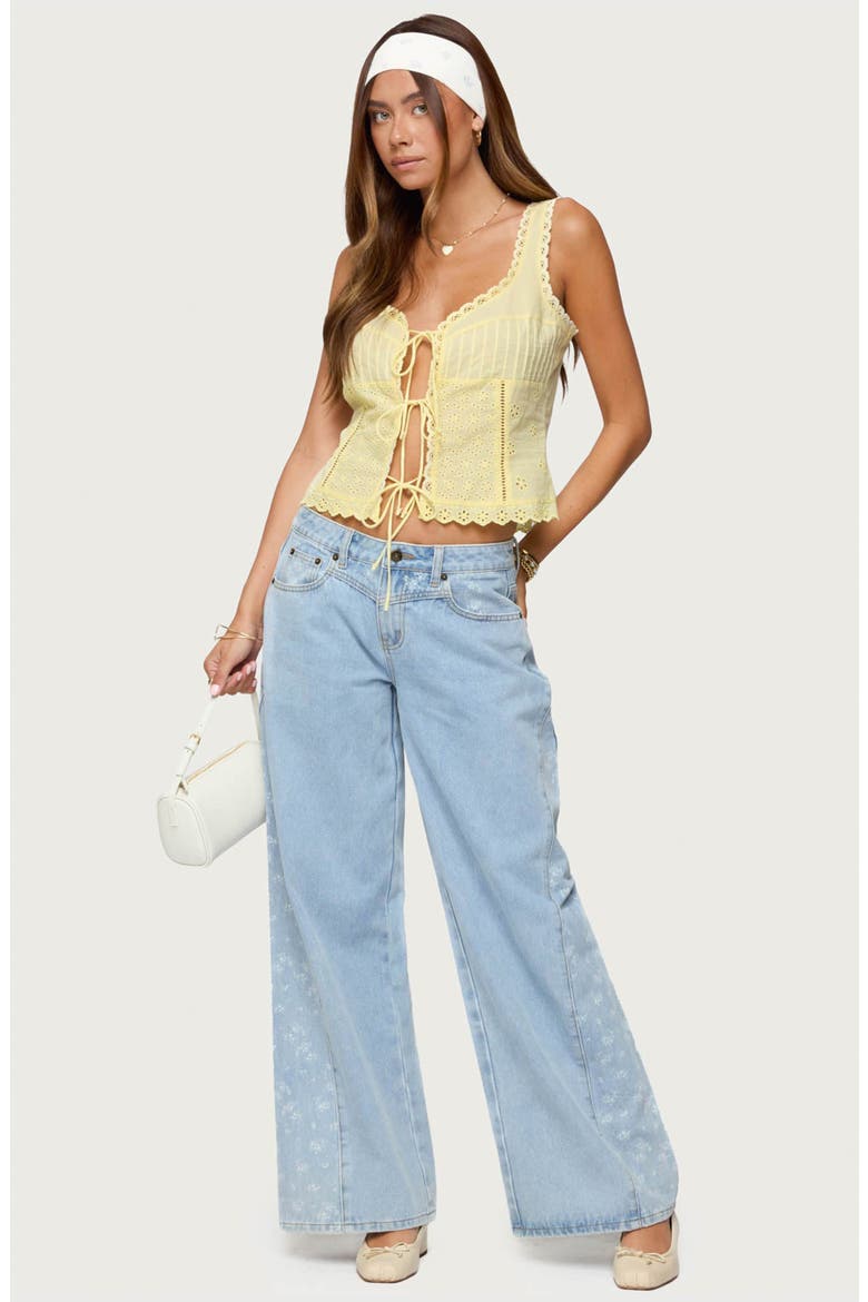 Floral Panel Low Rise Wide Leg Jeans, Alternate, color, BLUE-WASHED