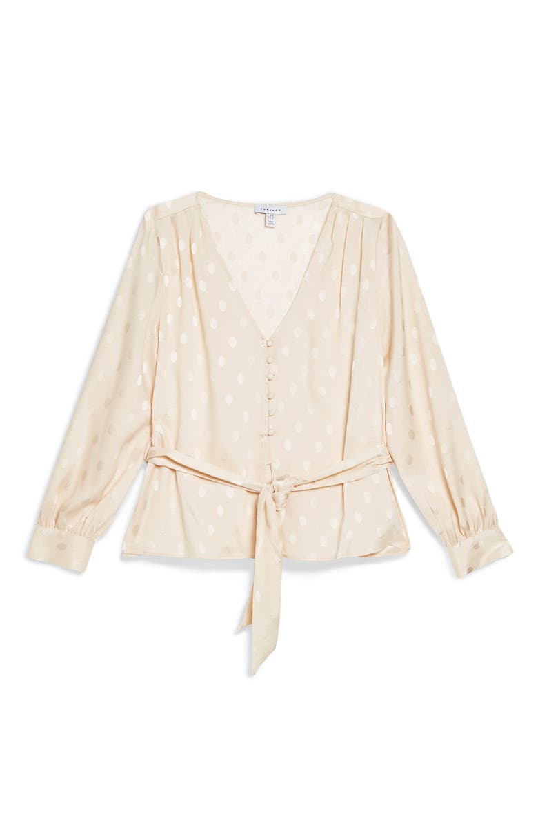 Topshop Spot Jacquard Belted Top, Alternate, color,