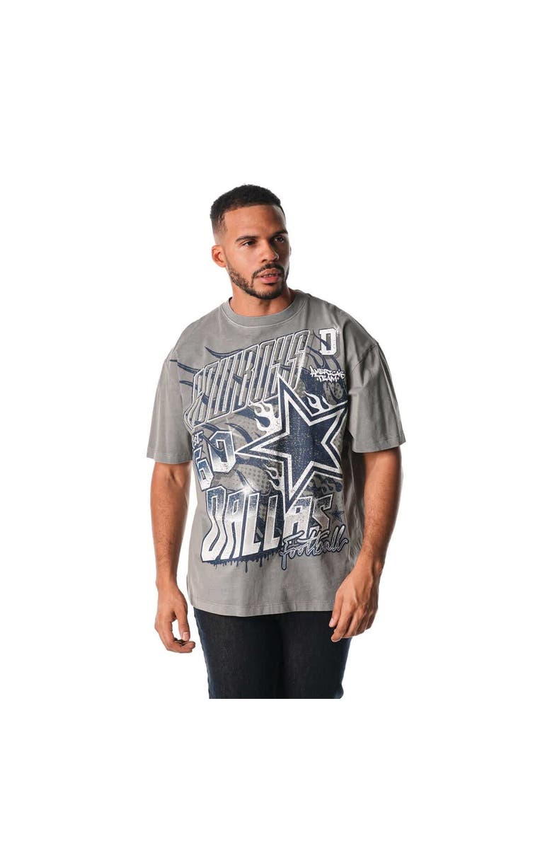 THE WILD COLLECTIVE Unisex The Wild Collective  Gray Dallas Cowboys Streetwear Flames T-Shirt, Alternate, color, Gray