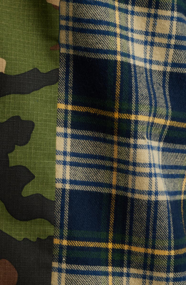 Billionaire Boys Club BB Wanderlust Plaid & Camo Cotton Button-Up Shirt, Alternate, color, Cypress