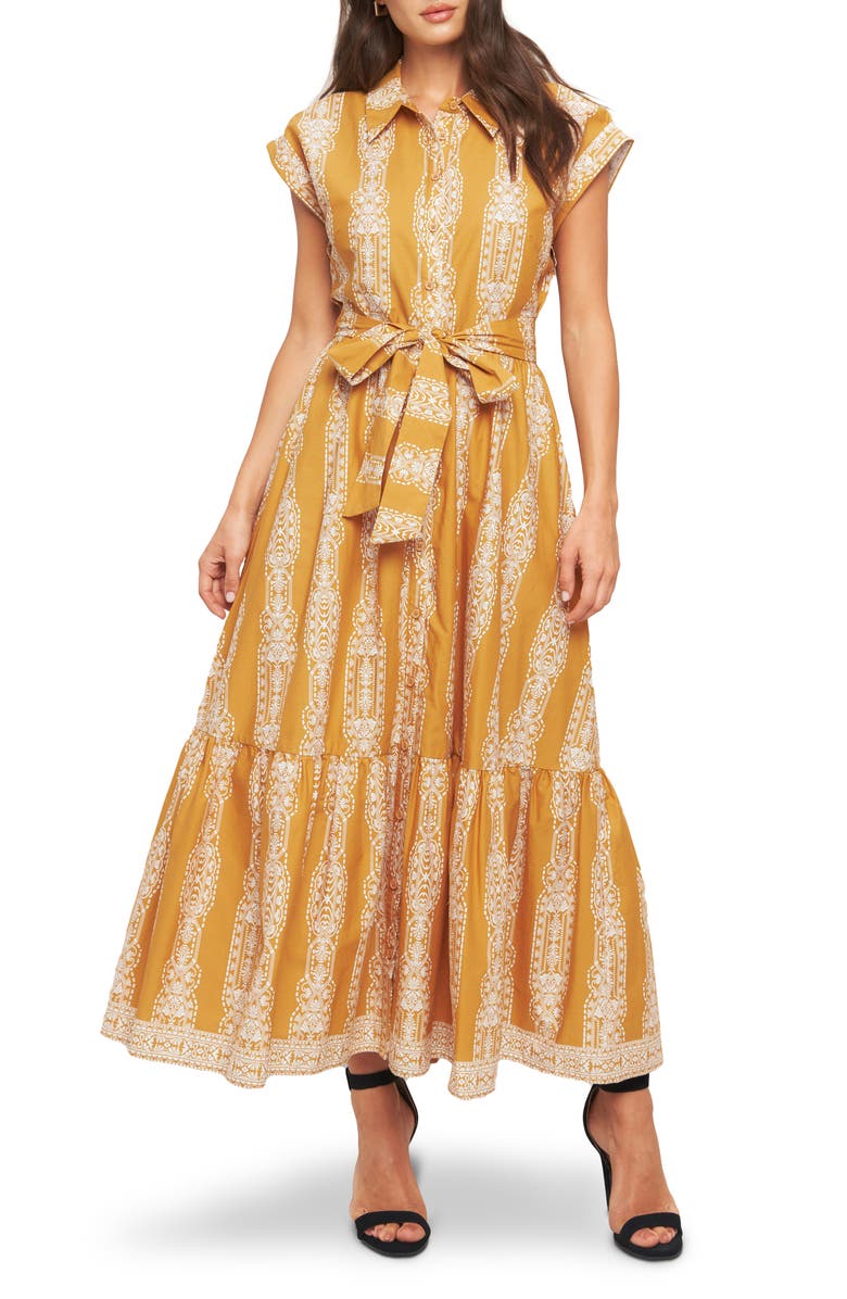 FLYING TOMATO Print Maxi Dress, Main, color, Mustard Ivory
