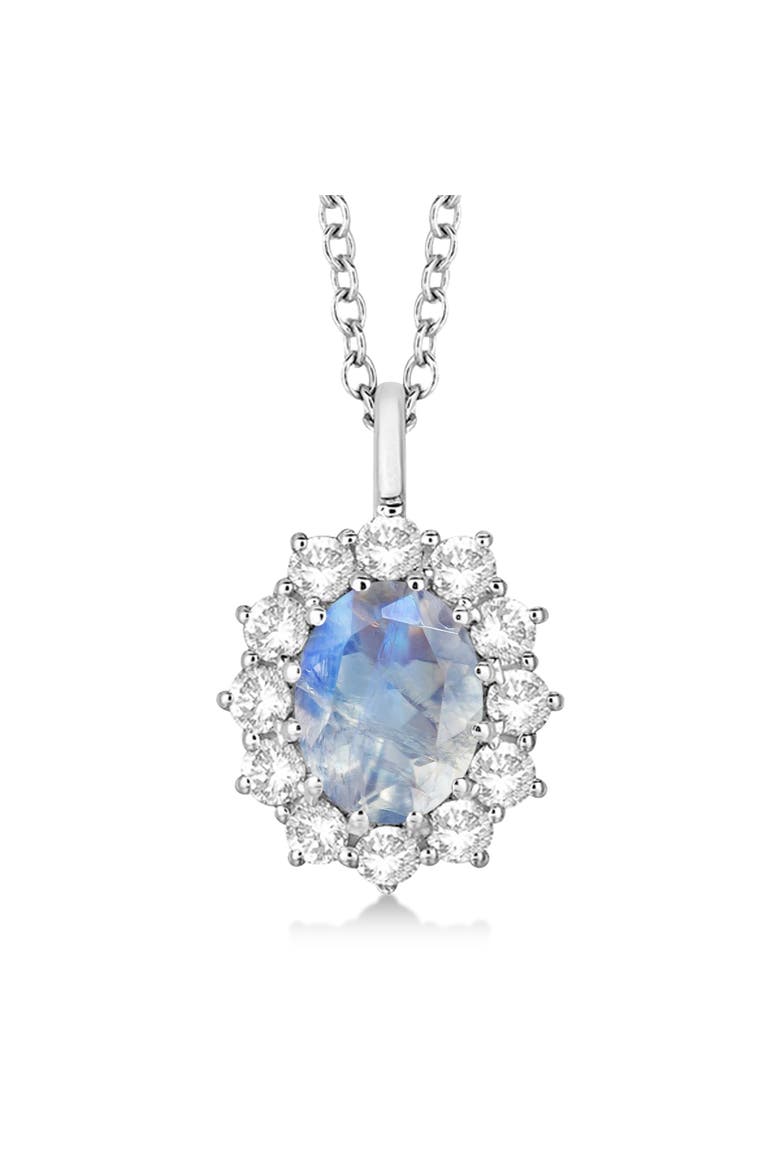 Oval Moonstone and Diamond Pendant Necklace 14k, Main, color, 2.80ct/White Gold