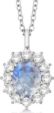ALLUREZ Oval Moonstone and Diamond Pendant Necklace 14k