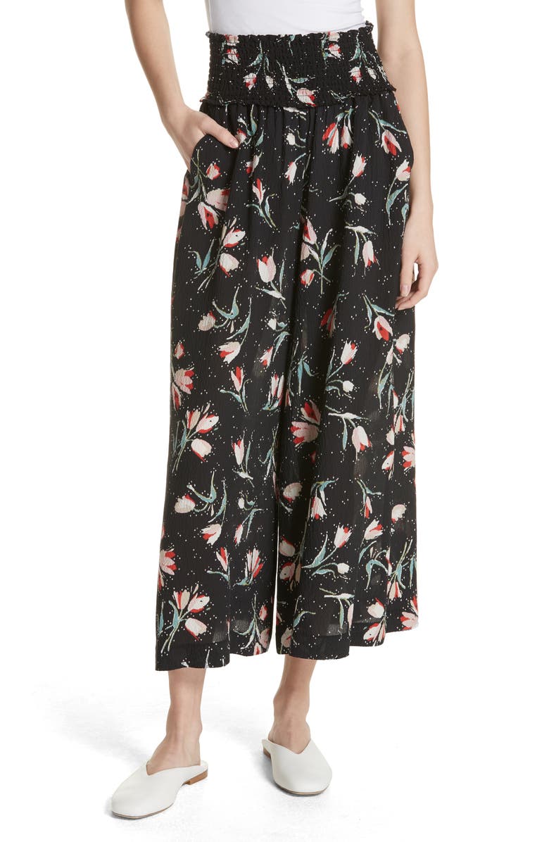 Rebecca Taylor Ikat Floral Stretch Silk Pants, Main, color, 