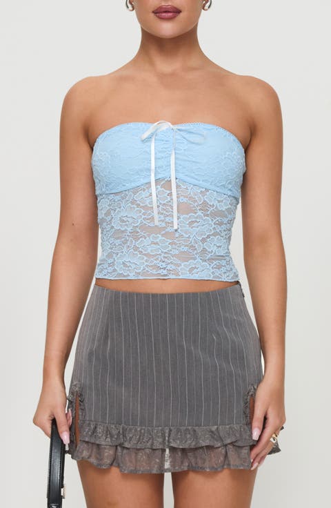 Winnick Floral Lace Strapless Crop Top