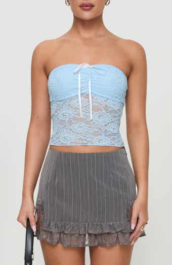 Princess Polly Winnick Floral Lace Strapless Crop Top
