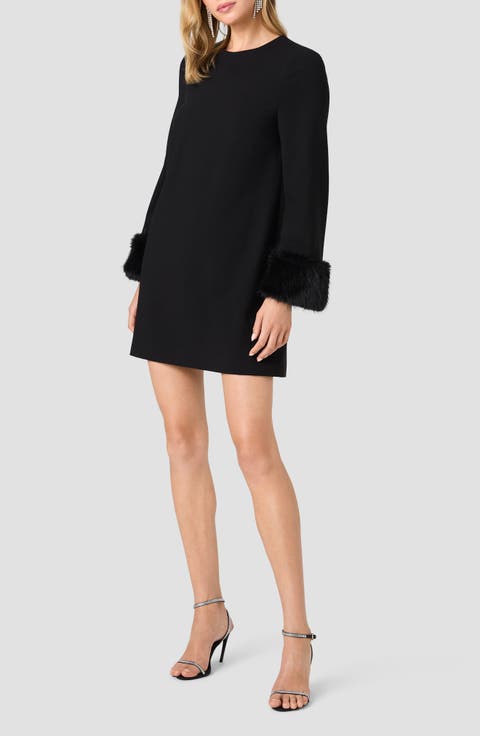 Whisper Faux Fur Trim Long Sleeve Minidress