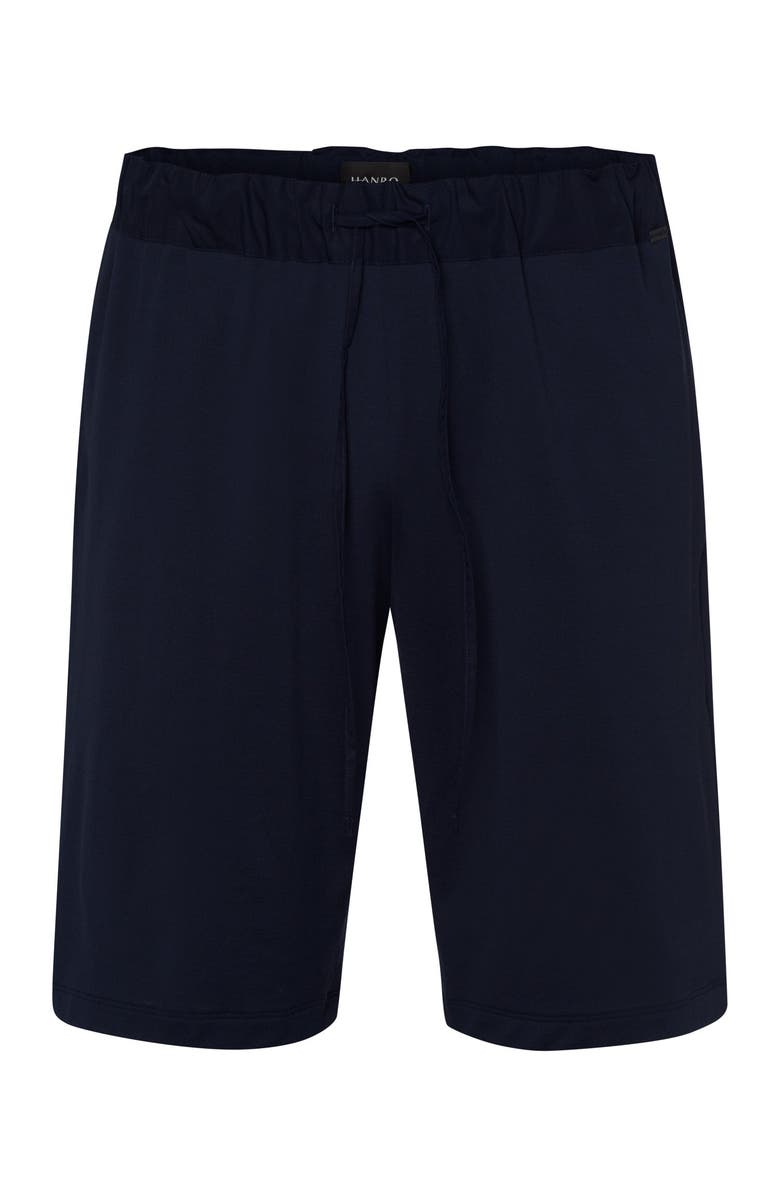 Hanro Night and Day Cotton Knit Drawstring Shorts, Main, color, Black Iris