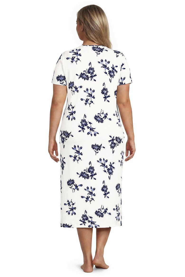 Cotton Short Sleeve Midcalf Nightgown, Alternate, color, Ivory/Deep Sea Floral