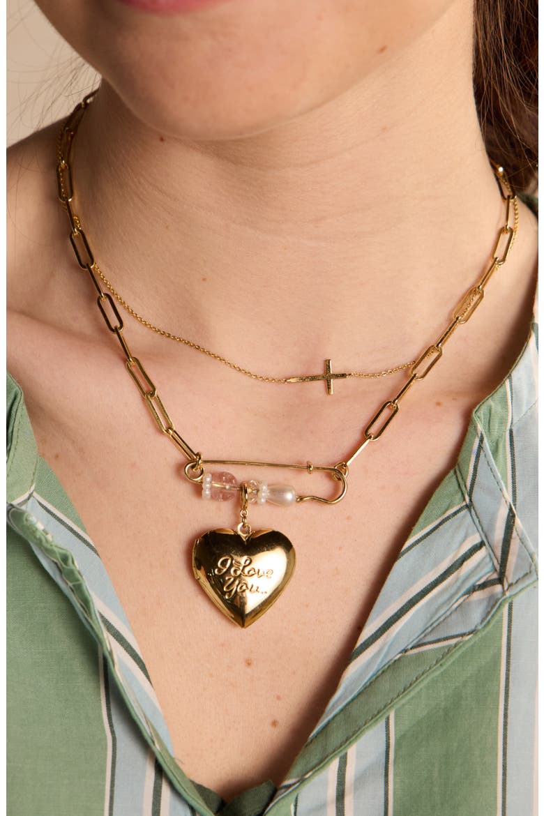 Safety Pin Necklace, Alternate, color, Gold