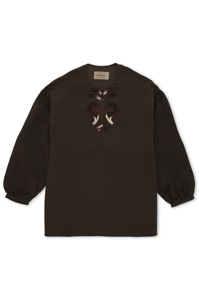 Bohemian Embroidered Silk Blouse, Main, color, BROWN