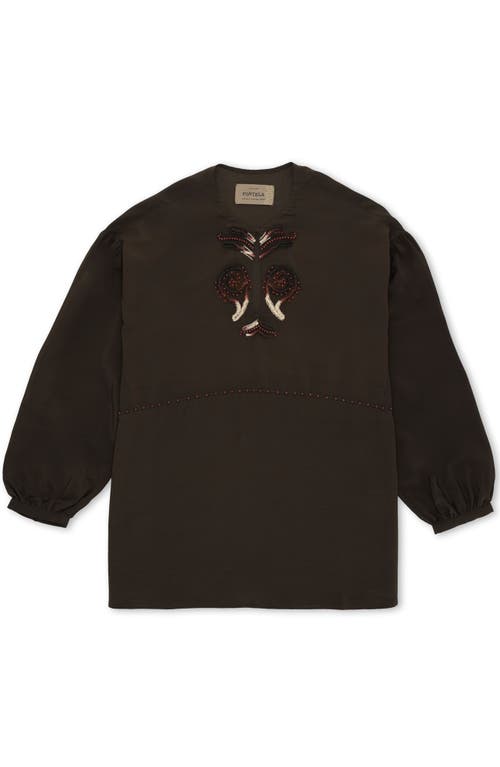 Fortela Allegras Embroidered Silk Crepe Blouse In Brown