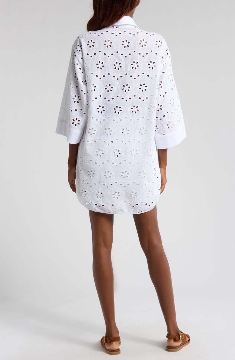 Agua Bendita Chrissy Kai Eyelet Cover-Up Button-Up Tunic, Alternate, color, White