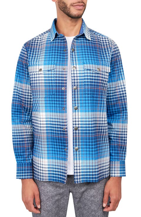 Slim Plaid Cotton Stretch Shirt Jacket