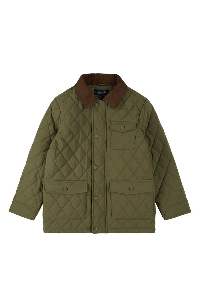 Brooks Brothers Kids' Water Repellent Diamond Quilted Jacket, Main, color, Olive Green