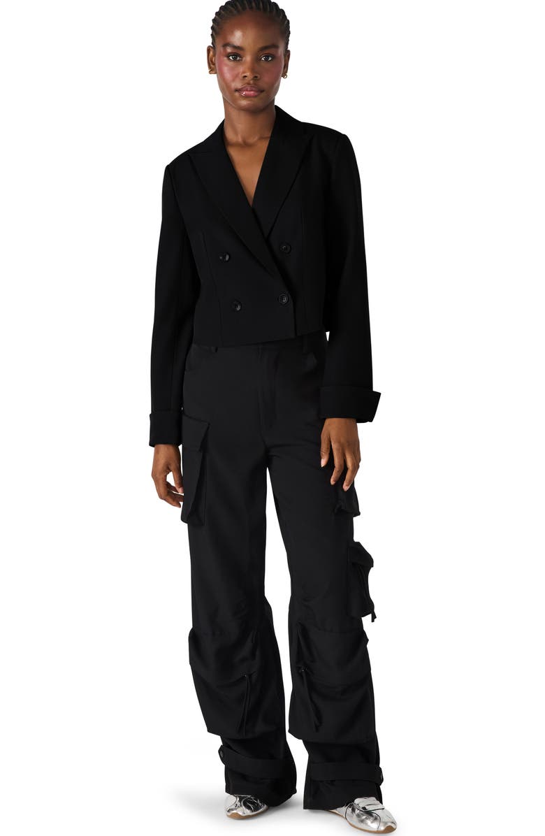 Steve Madden Rowane Double Breasted Crop Blazer, Alternate, color, Black