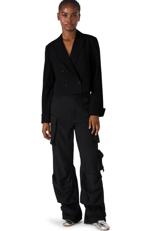 Steve Madden Rowane Cropped Double Breasted Blazer In Black