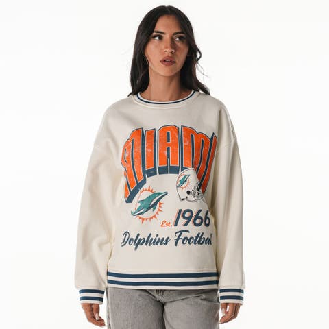 Women's The Wild Collective Cream Miami Dolphins Oversized Vintage French Terry Sweatshirt