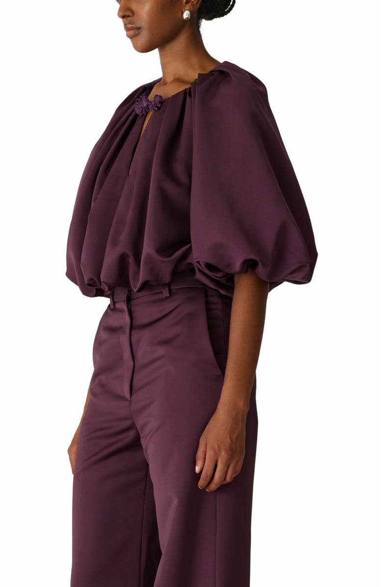 Rebecca Taylor Techy Sateen Bubble Top, Alternate, color, Plum