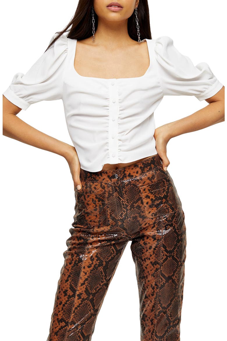 Gathered Crop Prairie Top, Main, color, IVORY