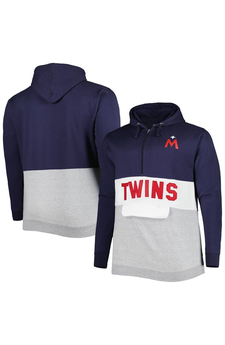 PROFILE Men's Navy/White Minnesota Twins Big & Tall Fleece Half-Zip Hoodie, Main, color,