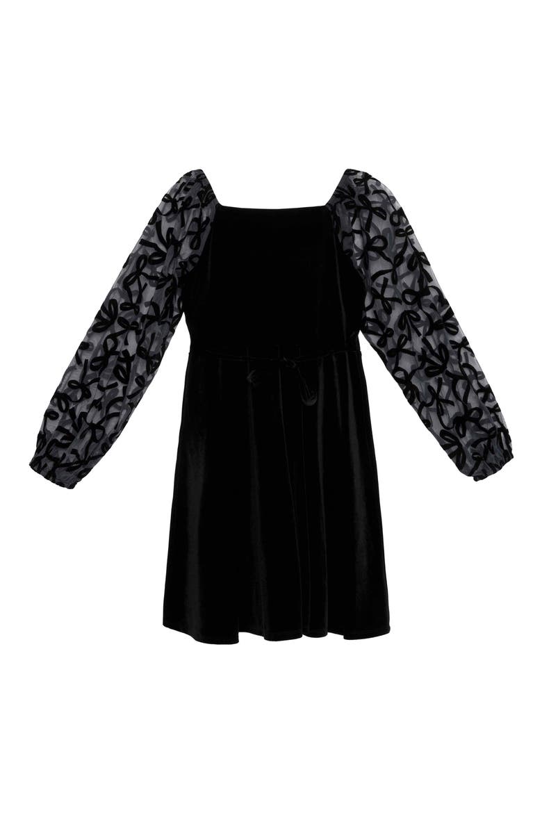 Kids' Flocked Sleeve Velvet Skater Dress, Alternate, color, BLACK