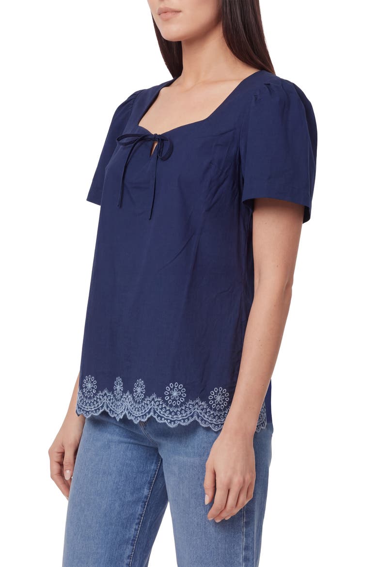 Short Sleeve Embroidered Eyelet Cotton Poplin Top, Alternate, color, MEDVAL BLUE
