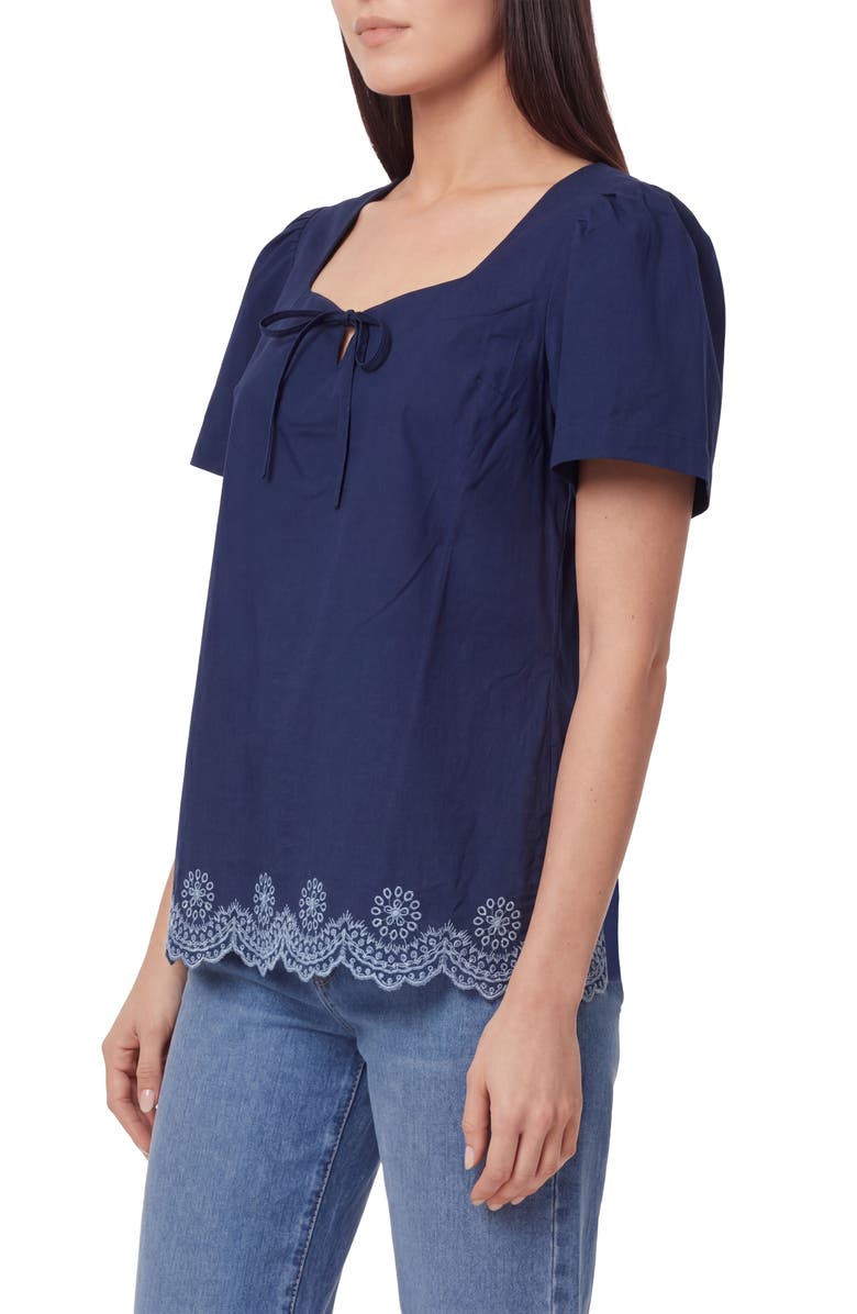 Kensie Short Sleeve Embroidered Eyelet Cotton Poplin Top, Alternate, color, Medval Blue