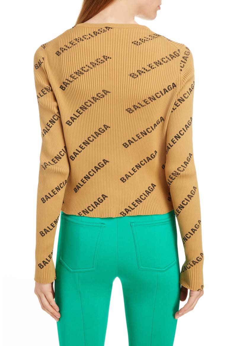 Logo Print Rib Knit Cardigan, Alternate, color, SAHARA/ BLACK