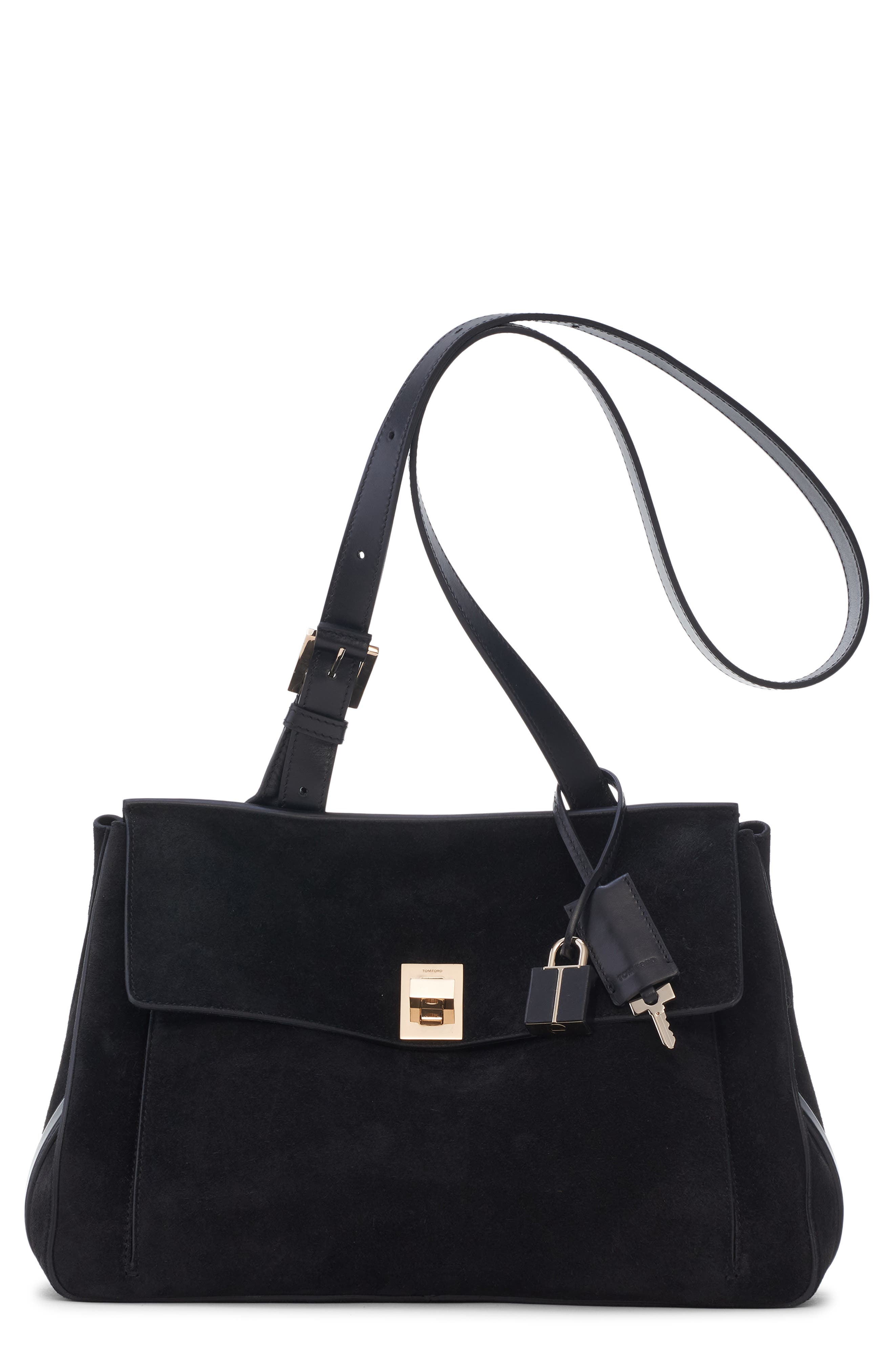 TOM FORD Medium Suede Besace Shoulder Bag, Main, color, Black