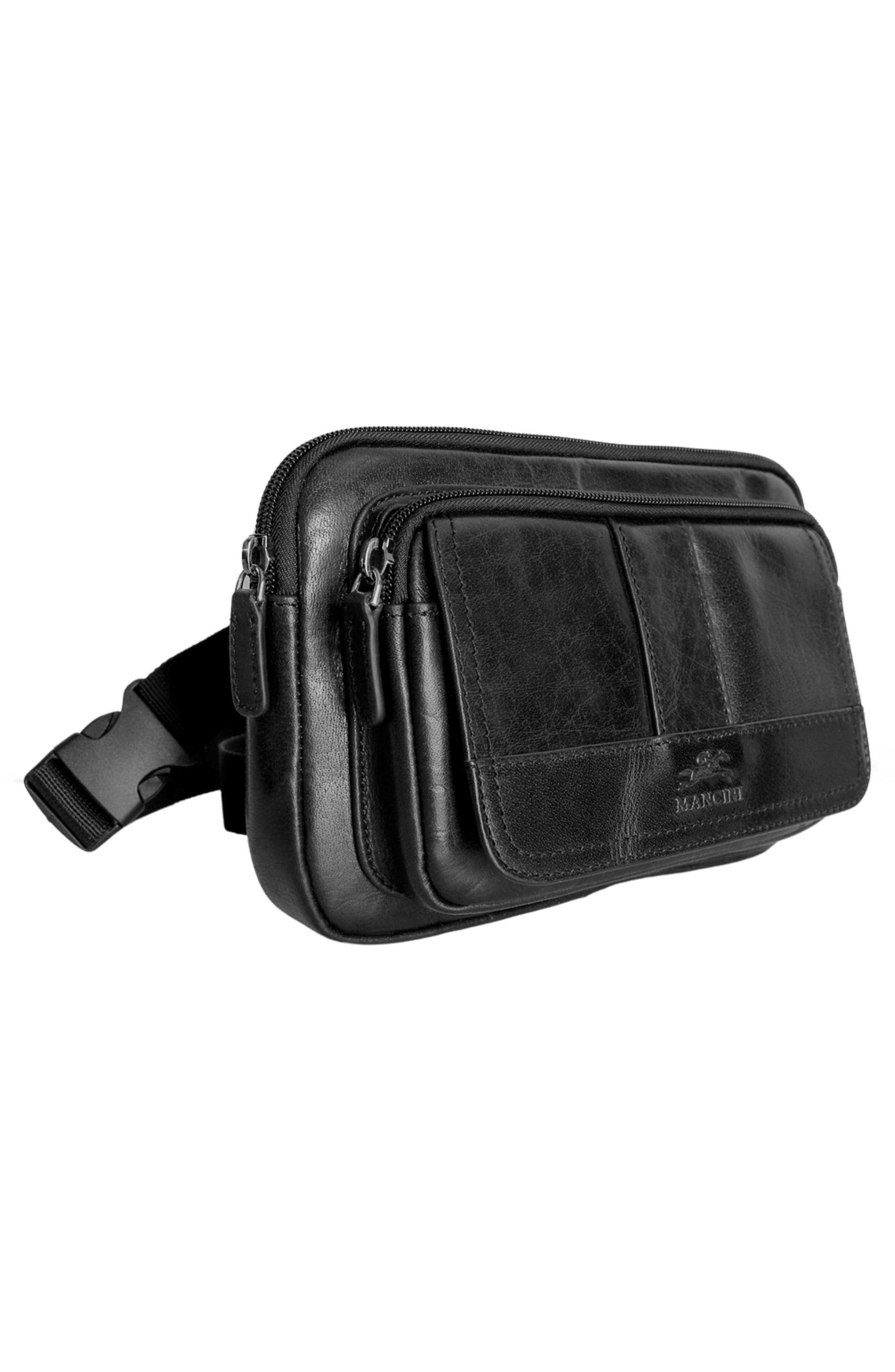 Mancini Buffalo Leather Belt Bag, Alternate, color, Black