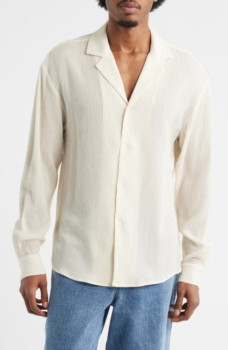 KROST Rippled Long Sleeve Camp Shirt, Main, color, Egret