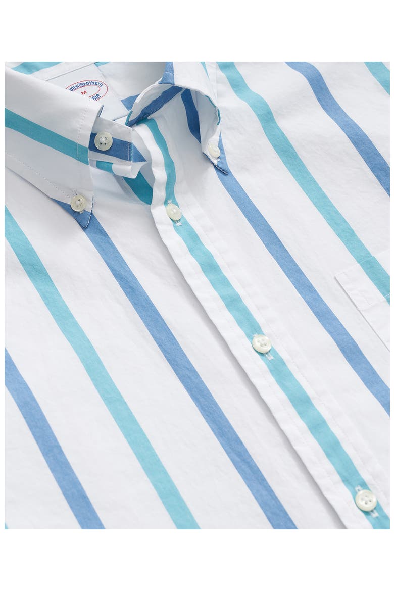 Friday Regular Fit Stripe Short Sleeve Cotton Poplin Button-Down Shirt, Alternate, color, TURQUOISE/ AQUA