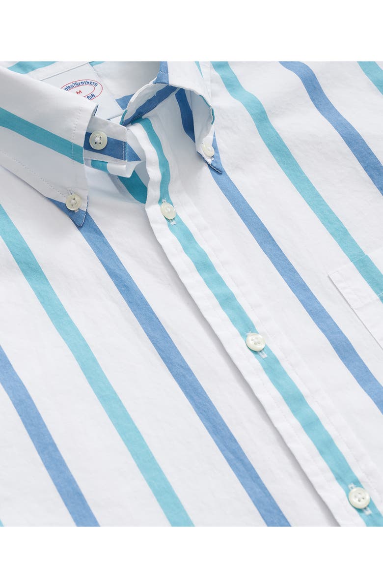Brooks Brothers Friday Regular Fit Stripe Short Sleeve Cotton Poplin Button-Down Shirt, Alternate, color, 