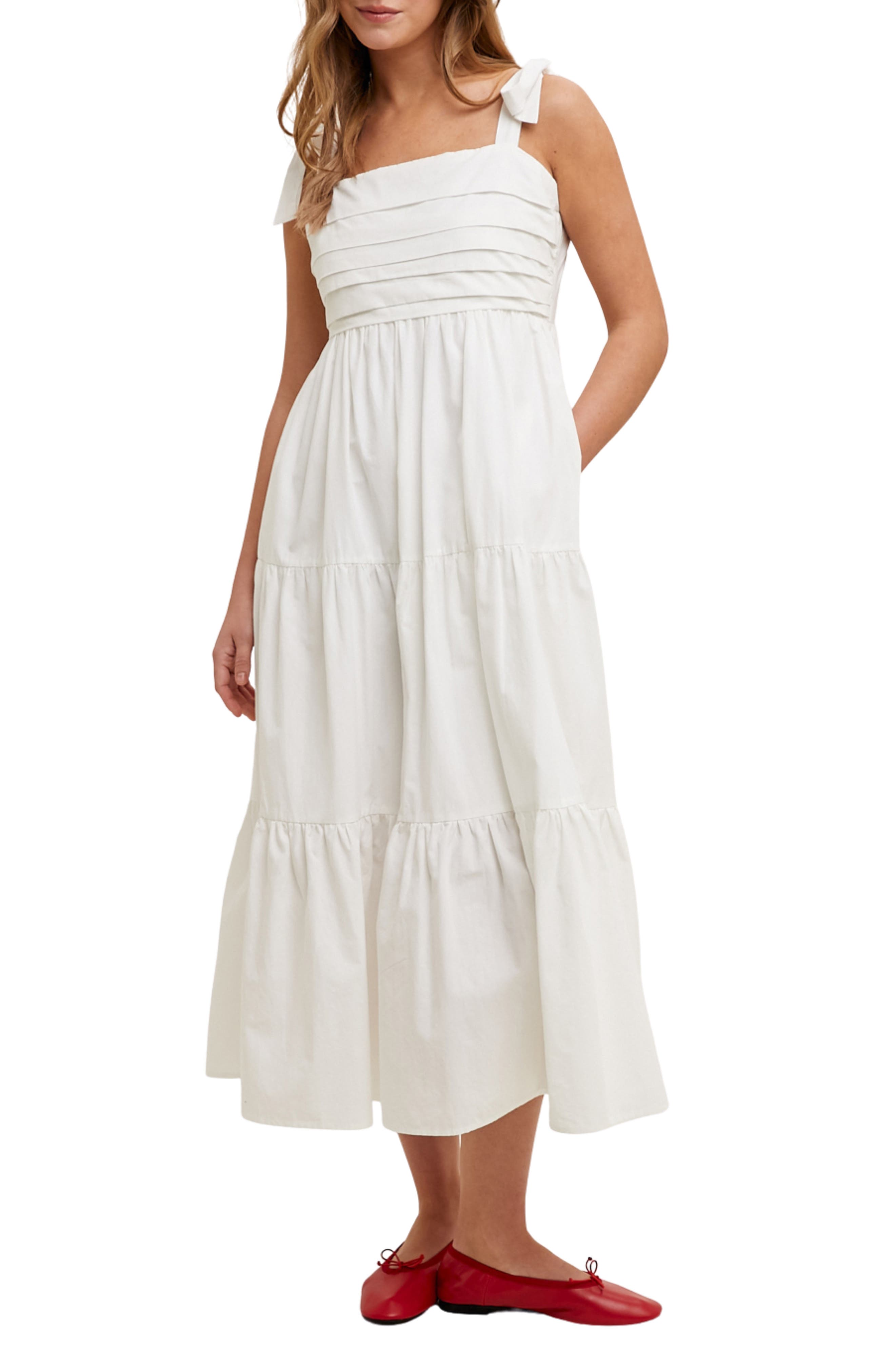 WISHLIST Tie Strap Pleated Bodice Cotton Sundress
