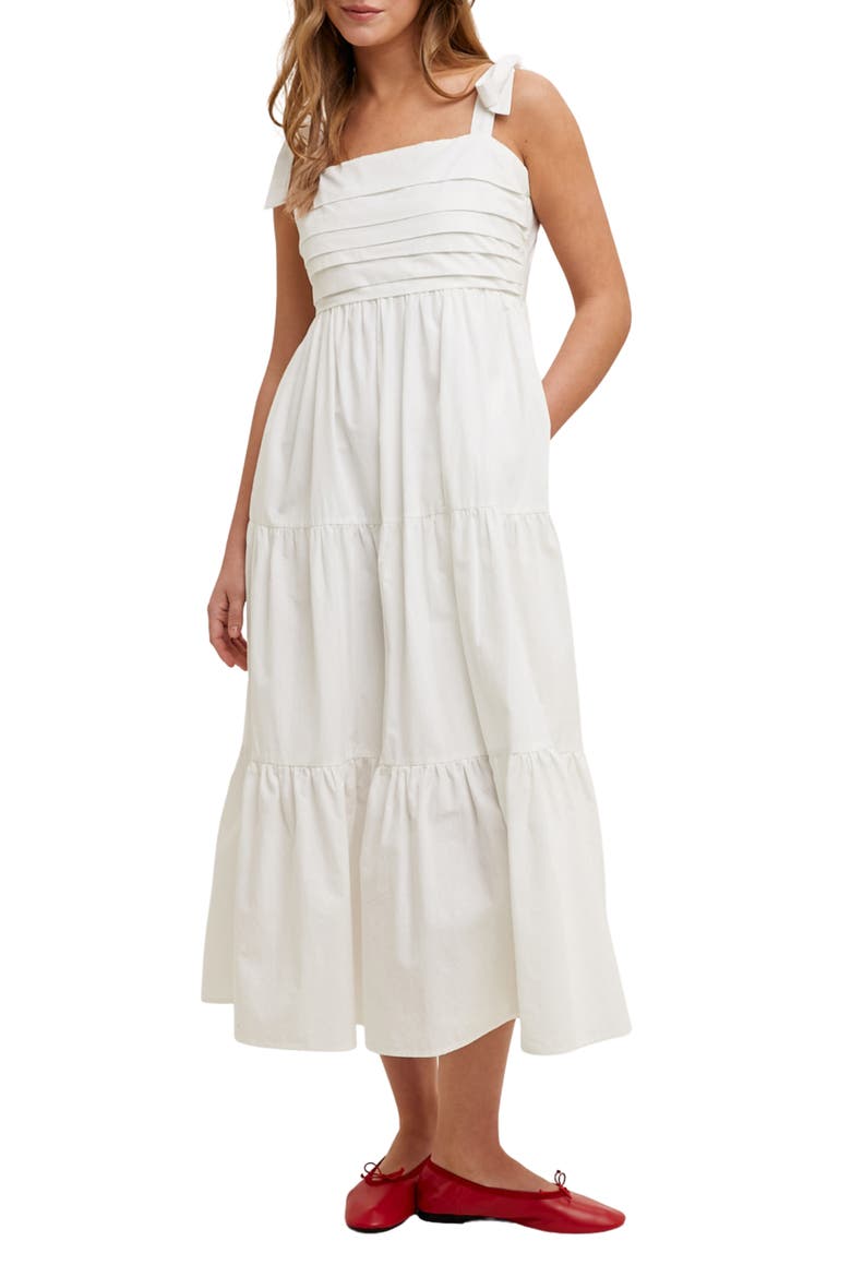 Tie Strap Pleated Bodice Cotton Sundress, Main, color, OFF WHITE