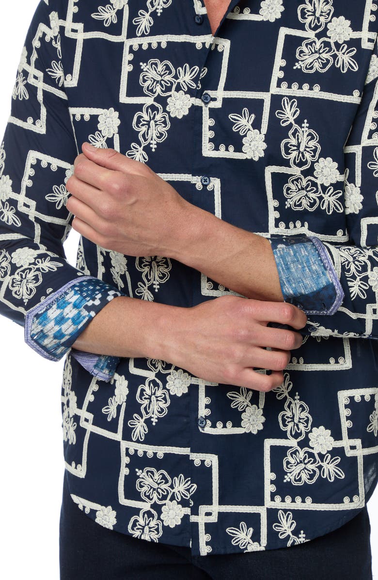 Robert Graham Oleander Classic Fit Embroidered Cotton Button-Up Shirt, Alternate, color, 