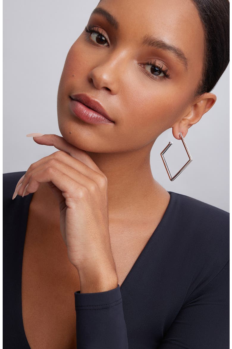 Square Caviar Hoop Earrings, Alternate, color, SILVER