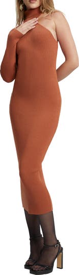 Asymmetric Single Long Sleeve Midi Dress
