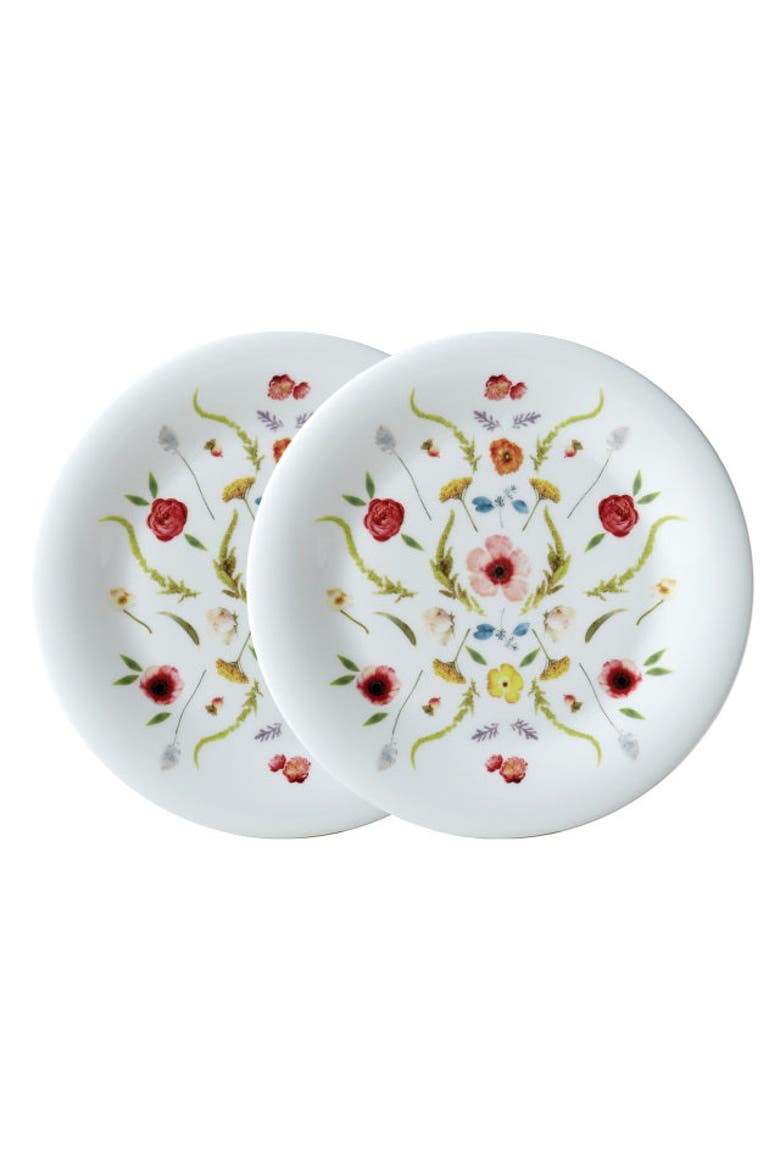 Scandinavian Floral Set of Two Salad Plates, Main, color, Multi
